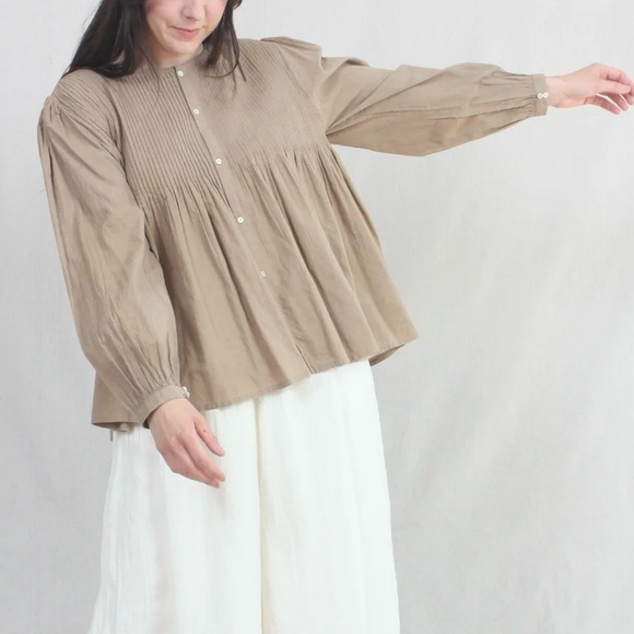 Ichi Antiquites Tops - Ichi antiquites hand dyed cotton khadi pintuck shirt